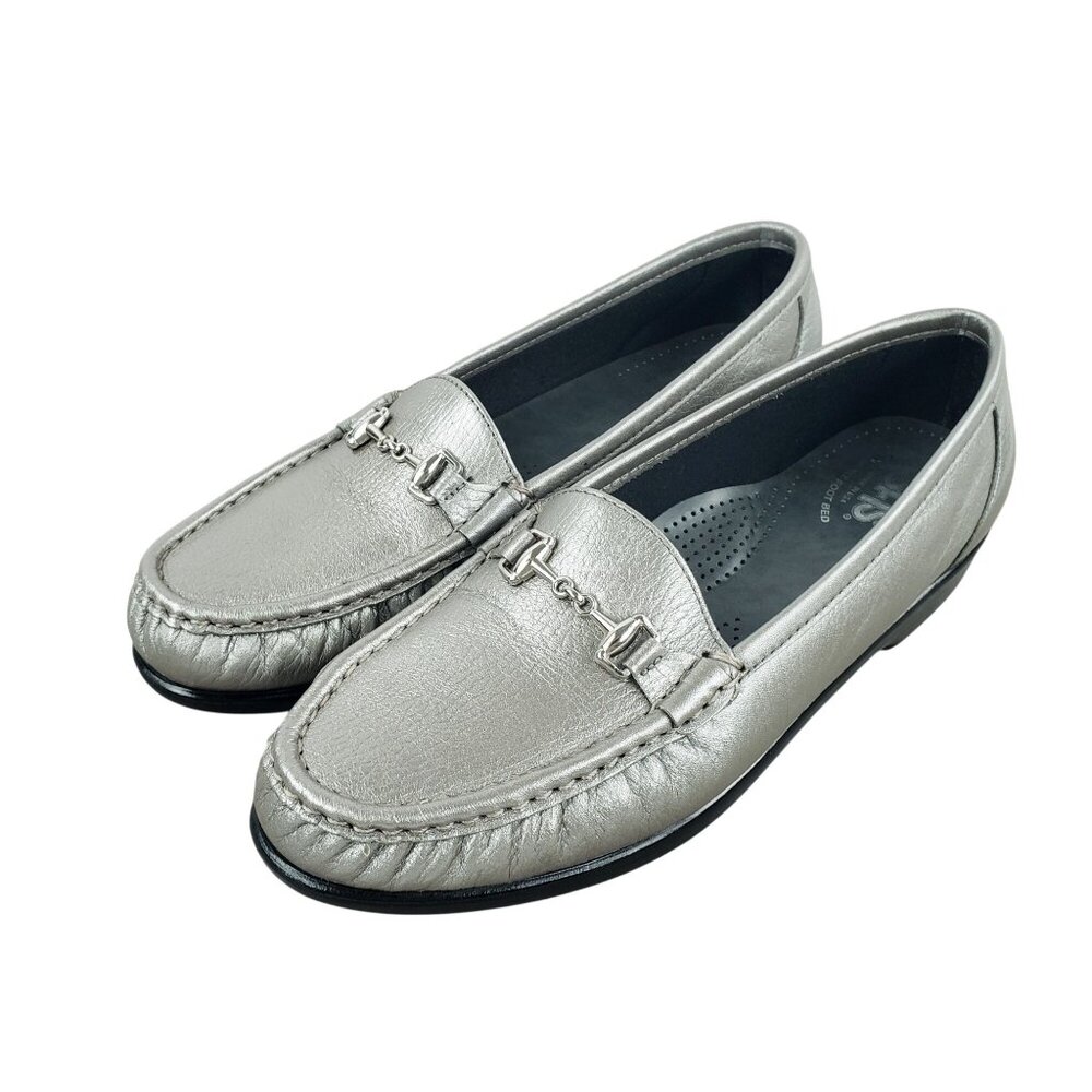 SAS Tripad Comfort Women's Metallic Pewter Leather Horse -Bit Loafers Size 9 M
